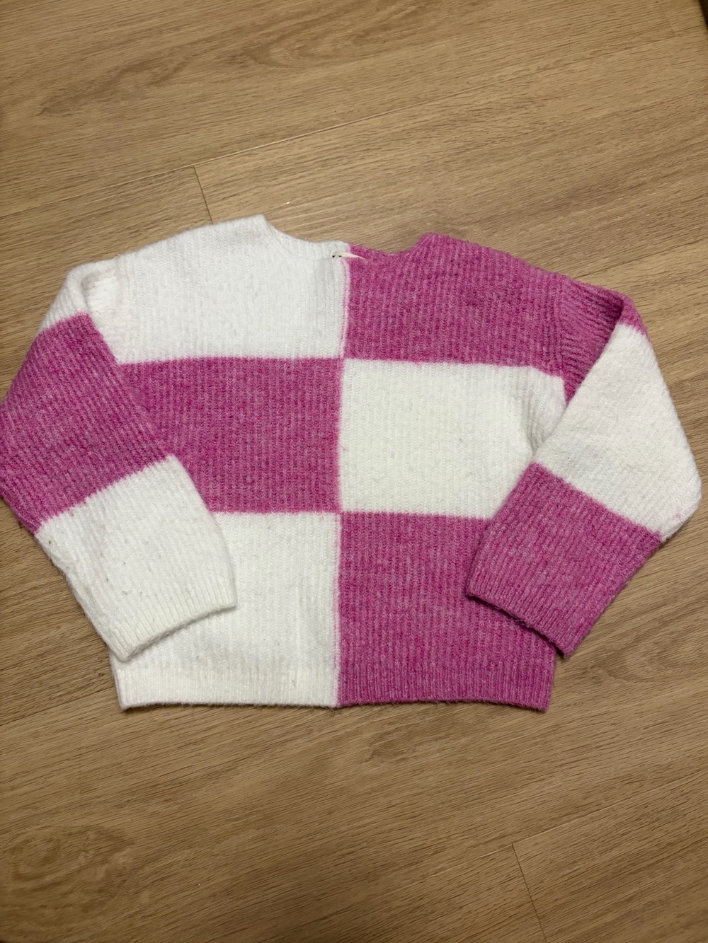Soft Hatley Pink and White Checkered Crewneck Sweater Girls Size 5